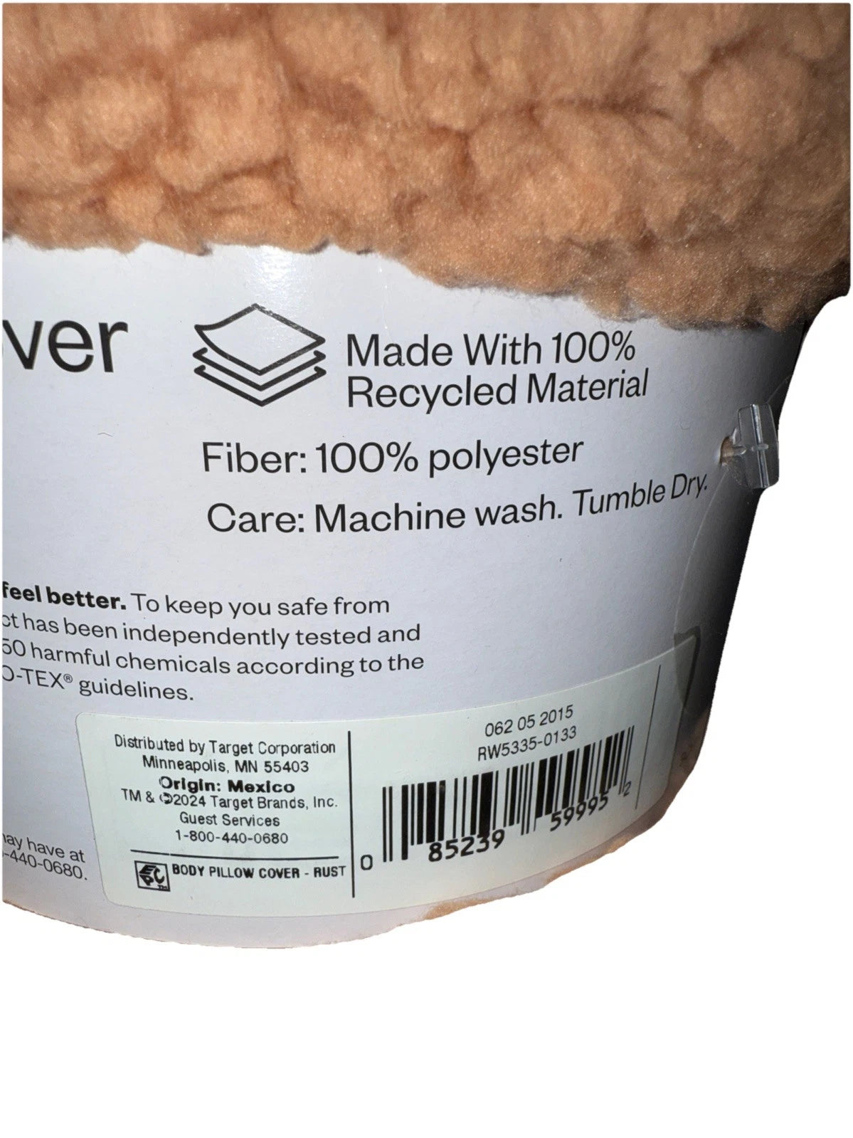 Soft Faux Fur Body Pillow Cover 20" x 50" Room Essentials Rust NEW