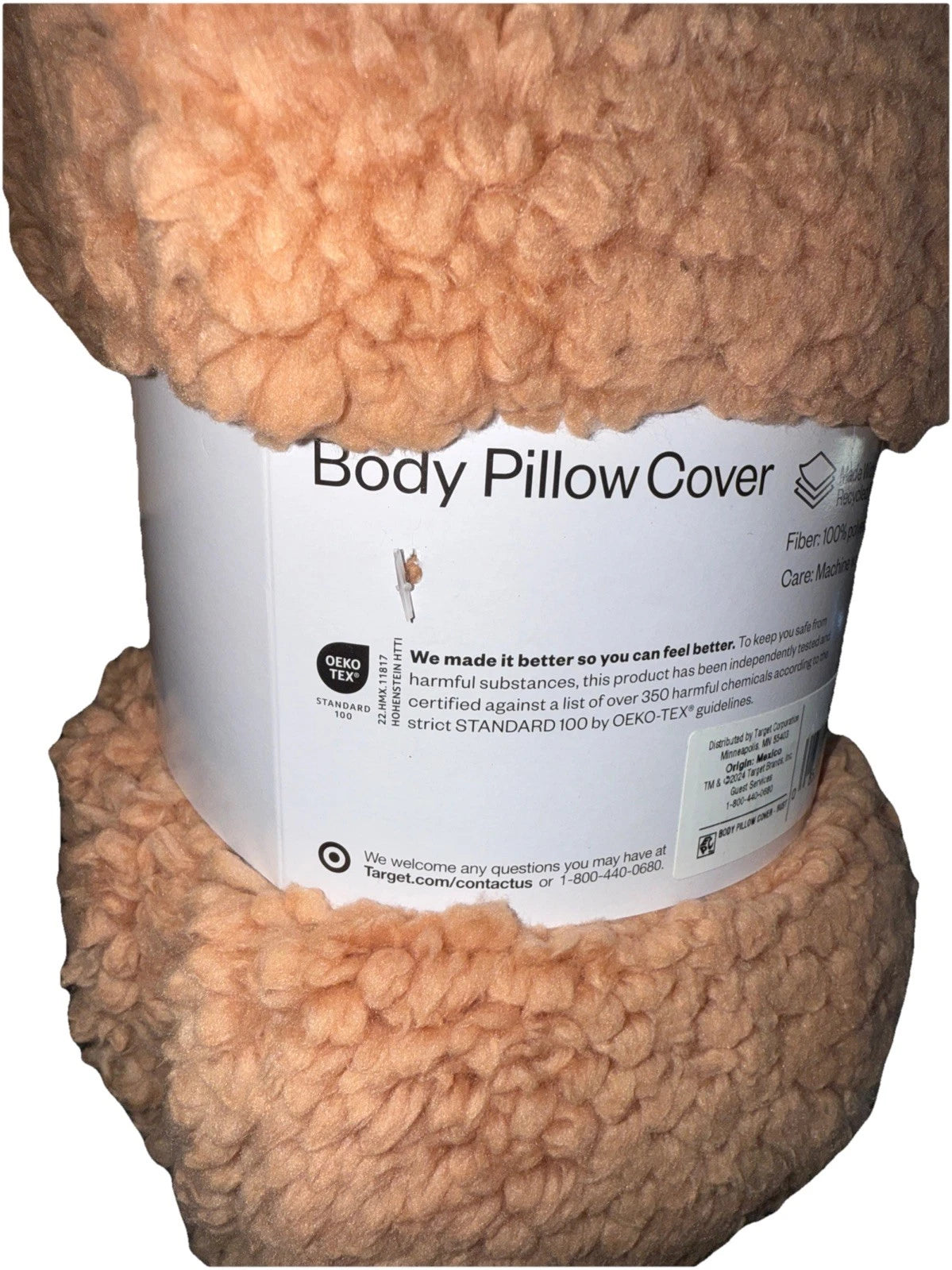 Soft Faux Fur Body Pillow Cover 20" x 50" Room Essentials Rust NEW