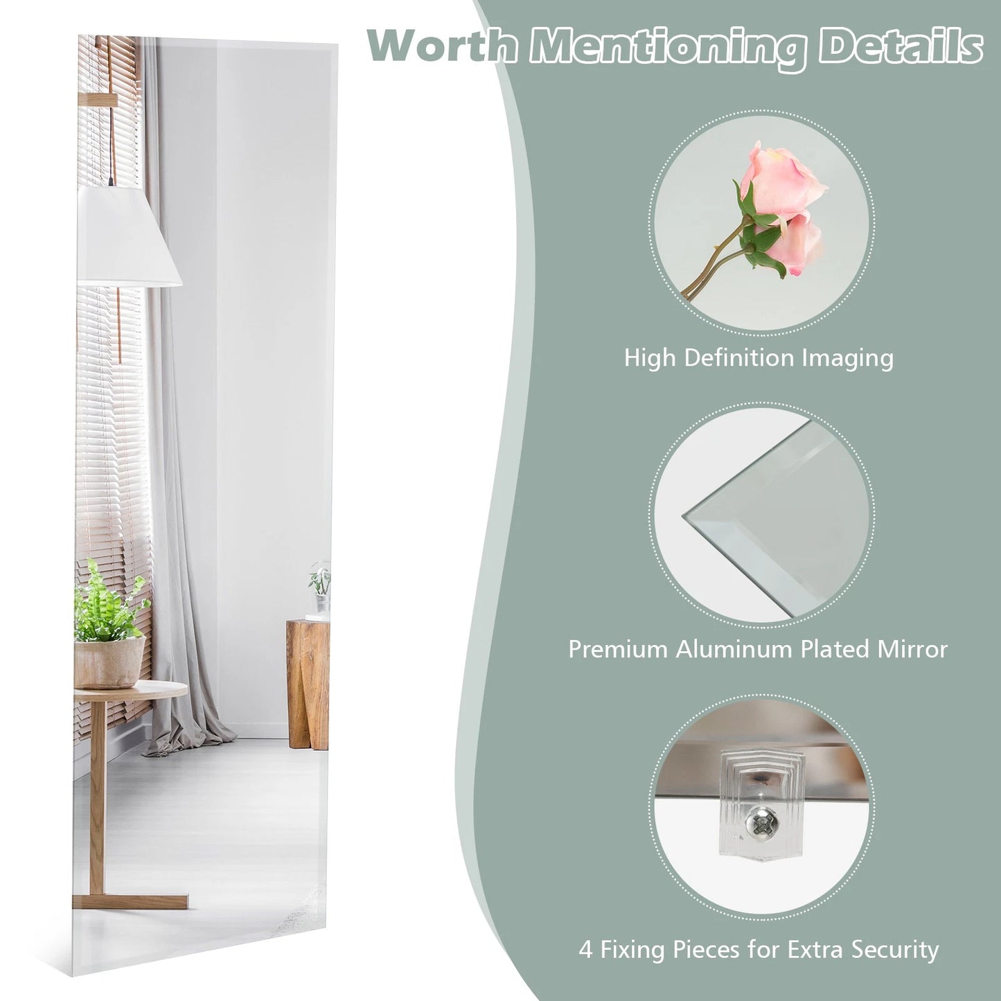43" x 15" Wall Mounted Frameless Mirror Full Length Vertically or Horizontally