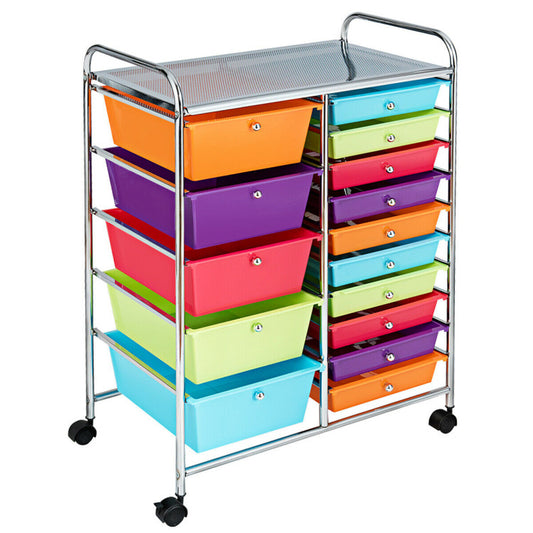 15-Drawer Utility Rolling Cart with Drawers Multi-Use Storage