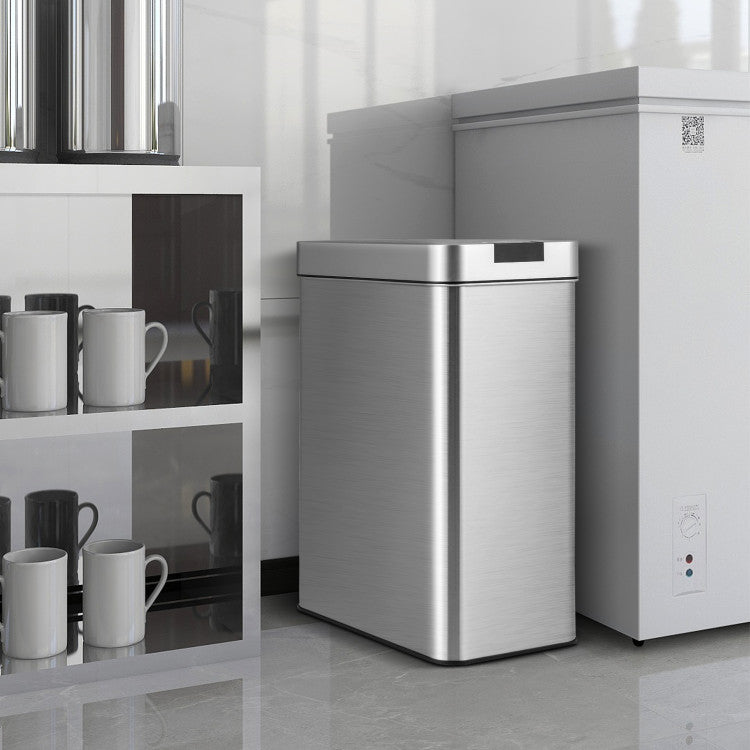 13.2 Gal Stainless Steel Frame Slim Kitchen Trash Can with Wing Lids