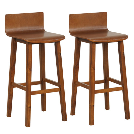 29 Inch Wood Bar Stools Set of 2 with Solid Back and Seat